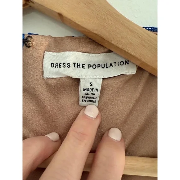 DRESS THE POPULATION Jayleen Electric Blue Lace Midi Cocktail Dress size S EUC - Picture 6 of 9